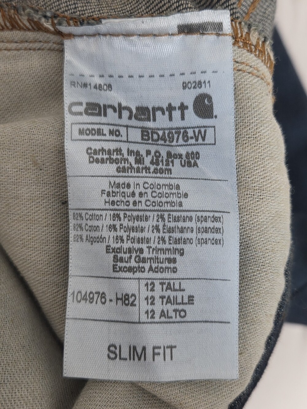 Carhartt Jeans Womens Rugged Flex Slim Fit Denim BD4976-W Size 12 Tall NEW NWT - Picture 9 of 9